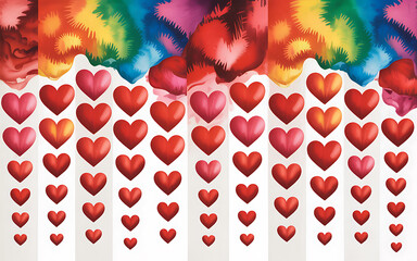 Poster - Rows of Red Hearts on Striped Background for Graphic Designs and Decorative Elements in Artistic Compositions