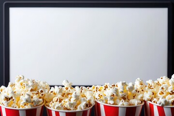 Poster - A cinematic snack feast! Enjoy buckets of popcorn while watching your favorite movie. Time for a delightful movie night!