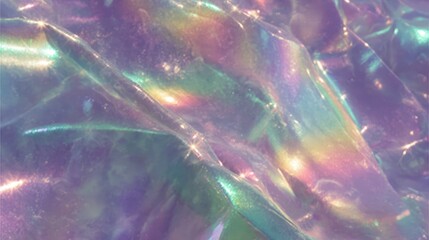 Poster - Shimmery, iridescent material with pastel hues reflecting light in a textured, abstract pattern.