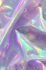 Poster - Iridescent pastel fabric with a glossy, holographic texture in soft purple, blue, and yellow hues.