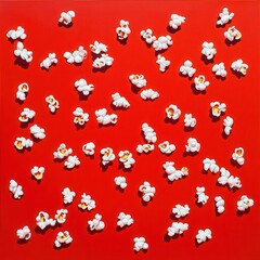 Aufkleber - A field of fluffy, freshly popped kernels. Each piece is a delicious adventure, scattered against a vibrant red background.
