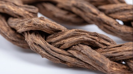 Aufkleber - A close-up view of a gnarled oak branch reveals its textured bark, beautifully contrasted against a white background, emphasizing natural grain and warmth
