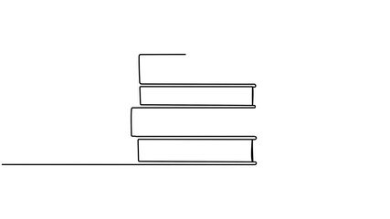 Poster - Stack of books continuous one line art drawing animation. Reading time concept animated video.