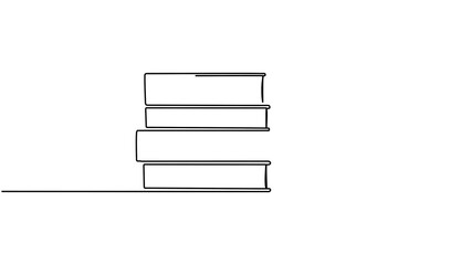 Poster - Stack of books with coffee cup continuous one line art drawing animation. Reading time concept animated video.