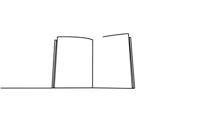 Poster - Open book with cup of coffee continuous one line art drawing animation. Reading time concept animated video.