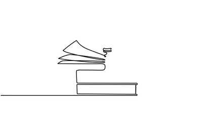 Poster - Lightbulb above open book continuous line art drawing animation.Wisdom concept animated video.