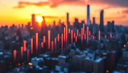 Poster - Cityscape sunset financial growth vibrant graph success future