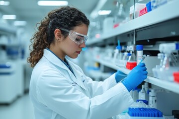 Poster - Scientist preparing syringe in modern laboratory setting