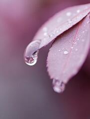 Aufkleber - Close-up of dew drops clinging to vibrant purple leaves, showcasing the intricate details of nature's artistry and the beauty of water droplets reflecting light. : Generative AI