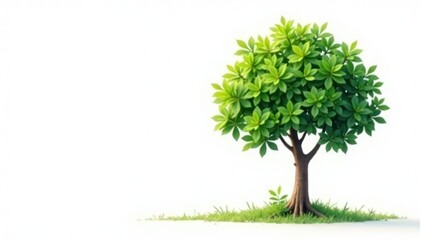 Small tree isolated, thin trunk, vibrant green foliage, growth, image, photo