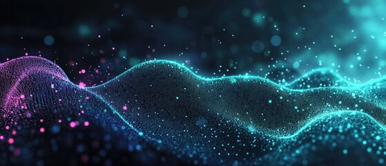 Poster - abstract digital wave particles in pink and teal colors