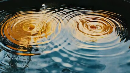 Poster - Two circular water ripples expanding in a serene pond surrounded by lush greenery and nature's beauty