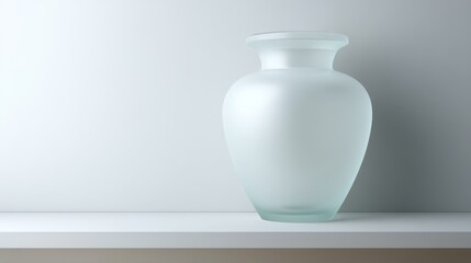Poster - A frosted glass vase rests on a white table, reflecting gentle light in a minimalist space, offering an aura of refined simplicity and tranquility
