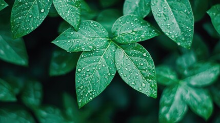 Aufkleber - Vibrant green leaves embracing sparkling dewdrops: a symbol of freshness and environmental awareness