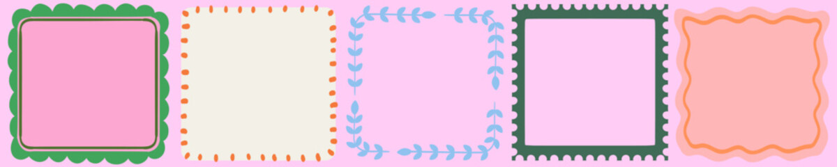 doodle coastal frame set, hand drawn colorful border collection. minimal hand drawn square arch and 