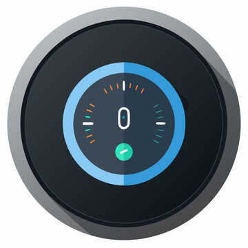 Black and blue button displaying the word prominently in the center.