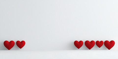 Fototapete - Hearts arranged against a white backdrop. Represents love, relationships, and Valentine's Day. Space for text makes it ideal for creative purposes.