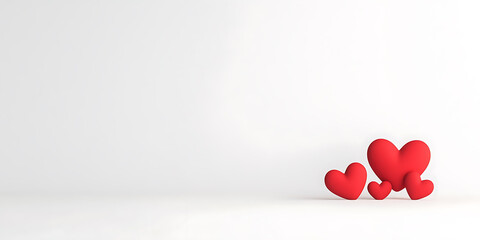 Fototapete - Heart cluster: A trio of love symbols, largest flanked by smaller ones, evokes feelings of affection and togetherness in a minimalist, clean backdrop.