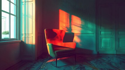 Poster - Simple elegant chair in a cozy room setting with warm lighting and inviting atmosphere for relaxation