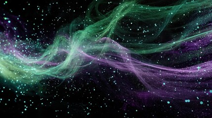abstract nebula cloud with stars in green and purple tones