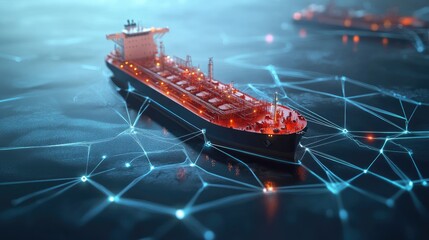 Poster - Conceptual view of energy transport network featuring oil tanker and route maps