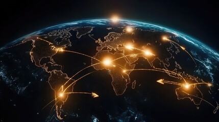 Poster - Conceptual world map with arrows indicating directions of international goods movement