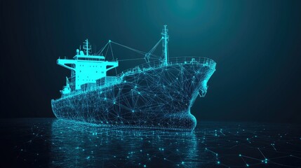 Poster - Concept image showing marine cargo ship and digital trade network connections