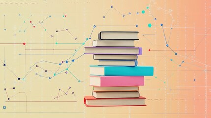 Poster - Education infographic with stacked books icon, learning percentages, and graph overlays