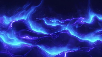 Poster - Vibrant blue and purple flames dancing against a dark black background in an artistic display of fire
