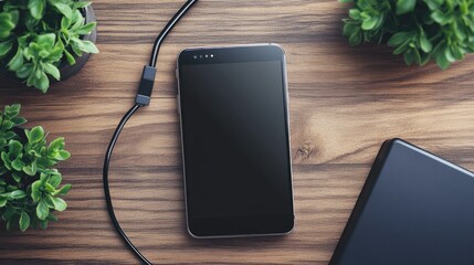 Poster - Top-down shot of smartphone connected to external drive with backup in progress
