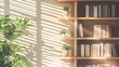 © wulan - Sunlit Bookshelf with Plants and Sunlight Streaming Through Blinds