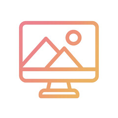 Poster - Neon Pink and Orange Computer Monitor Displaying Mountain Image