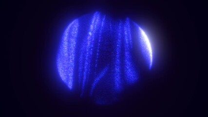 Poster - Futuristic glowing blue sphere composed of digital lines and dots on a dark background, representing technology, data, and innovation, video in high quality 4k, motion design