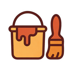 Poster - Orange Paint Bucket and Brush Icon on Brown Background