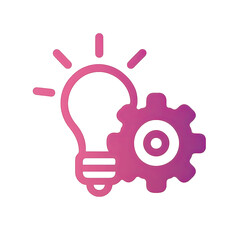 Poster - Pink Glowing Lightbulb and Gear Mechanism on Gradient Background