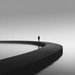 © Saifullah - minimalist landscape, lone figure silhouette, curving path, infinite horizon, misty atmosphere,