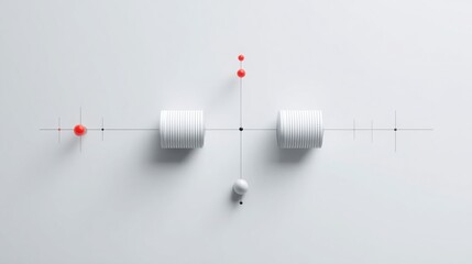 Poster - A wall displaying a red ball alongside two white balls illustrating balance and contrast in design elements