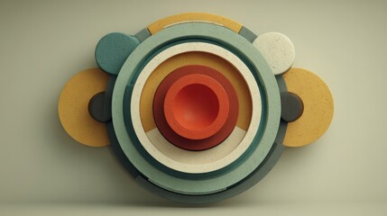 Poster - Colorful sculpture mounted on a wall demonstrating artistic creativity and unique design in a contemporary art setting