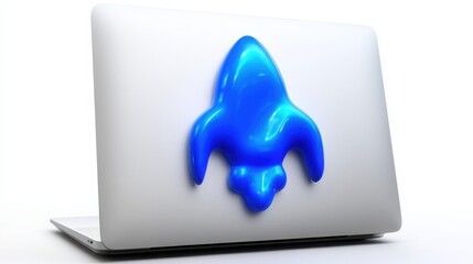 Fototapete - Blue computer on a desk symbolizing technology and modern work environment for productivity and digital innovation