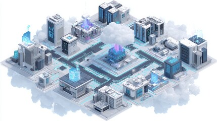 Poster - cityscape with clouds in the background representing ai-driven trade summary composer tool for expla