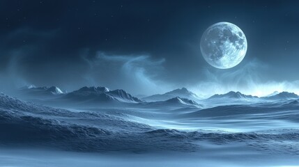 Tranquil lunar landscape under starry skies