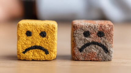 Poster - Two different colored blocks with faces representing diverse emotions and expressions in a playful and creative design