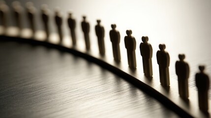 Poster - A row of wooden figures representing the audience journey and individual paths in collaborative engagement strategies