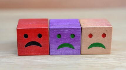 Poster - Wooden block featuring a sad face depicting negative audience reaction in visual communication and emotional response