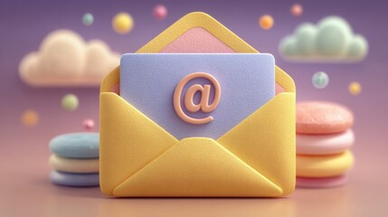 Poster - Bright yellow envelope featuring a pink email symbol representing automated client reply assistant icon concept