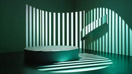 Poster - Elegant staircase in a lush green room bathed in natural light showcasing architectural design