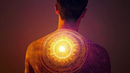 Poster - man with a glowing body surrounded by ethereal lights in a mystical and dreamlike environment