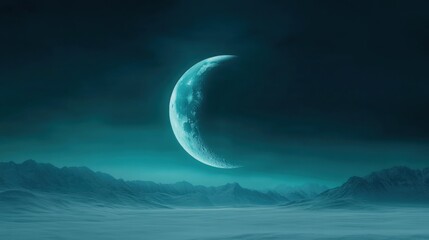 Wall Mural - Moon over cold landscape