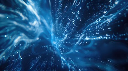 Poster - abstract picture micro light sparkling particle represent data flow vivid flowing wave with high tec