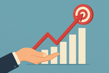 Poster - Growth strategy success illustrated with upward graph and target indicating financial progress and achievement